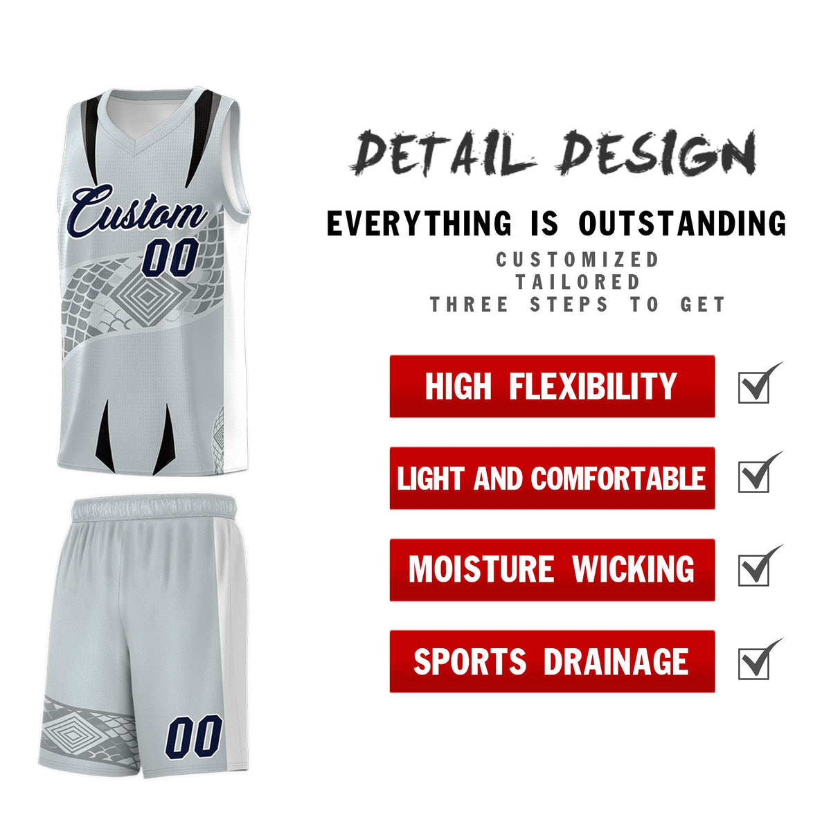 Custom Silver White Snake Scale Venomous Fang for Team Graffiti Pattern Basketball Suit Jersey