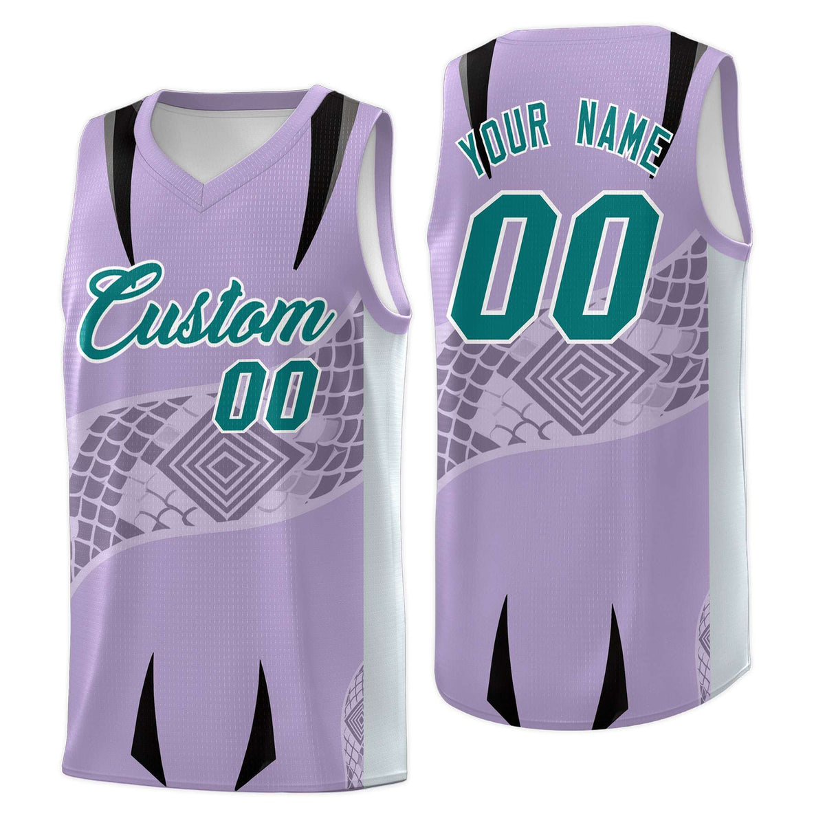 Custom Light Purple Silver Snake Scale Venomous Fang for Clubs Graffiti Pattern Basketball Suit Jersey