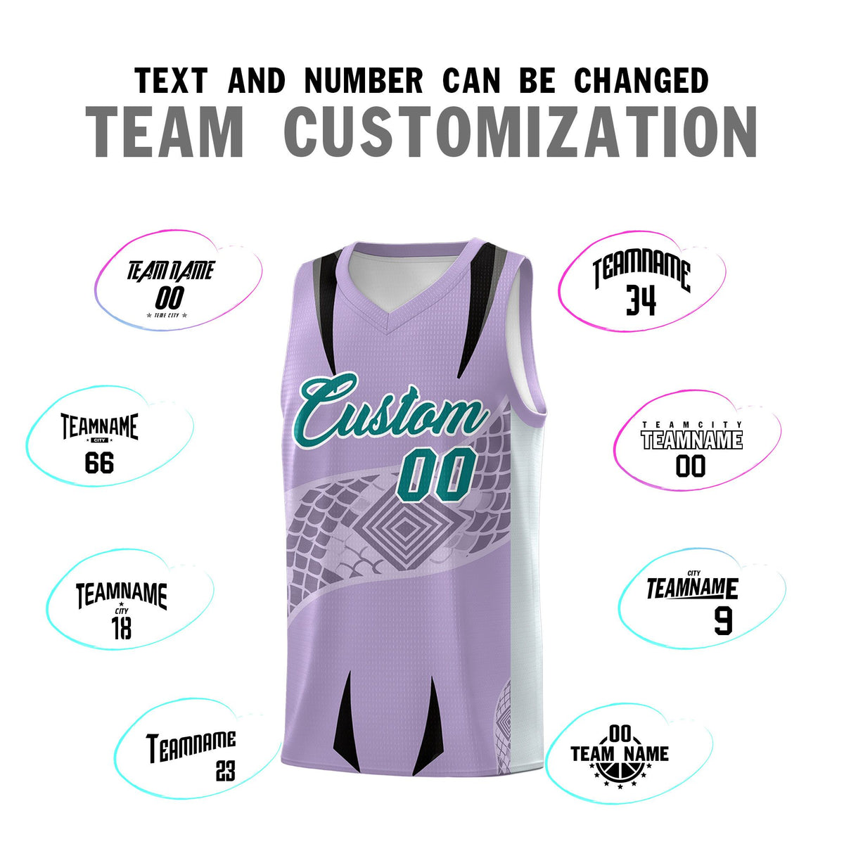 Custom Light Purple Silver Snake Scale Venomous Fang for Clubs Graffiti Pattern Basketball Suit Jersey