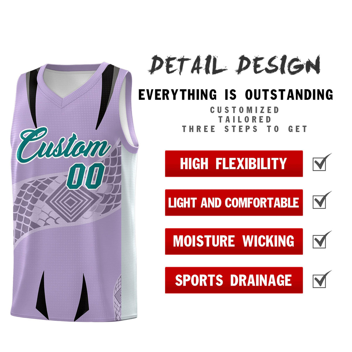 Custom Light Purple Silver Snake Scale Venomous Fang for Clubs Graffiti Pattern Basketball Suit Jersey