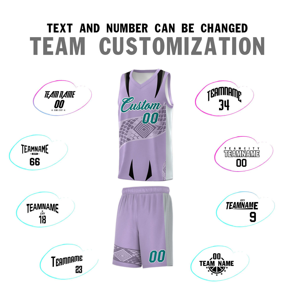 Custom Light Purple Silver Snake Scale Venomous Fang for Clubs Graffiti Pattern Basketball Suit Jersey
