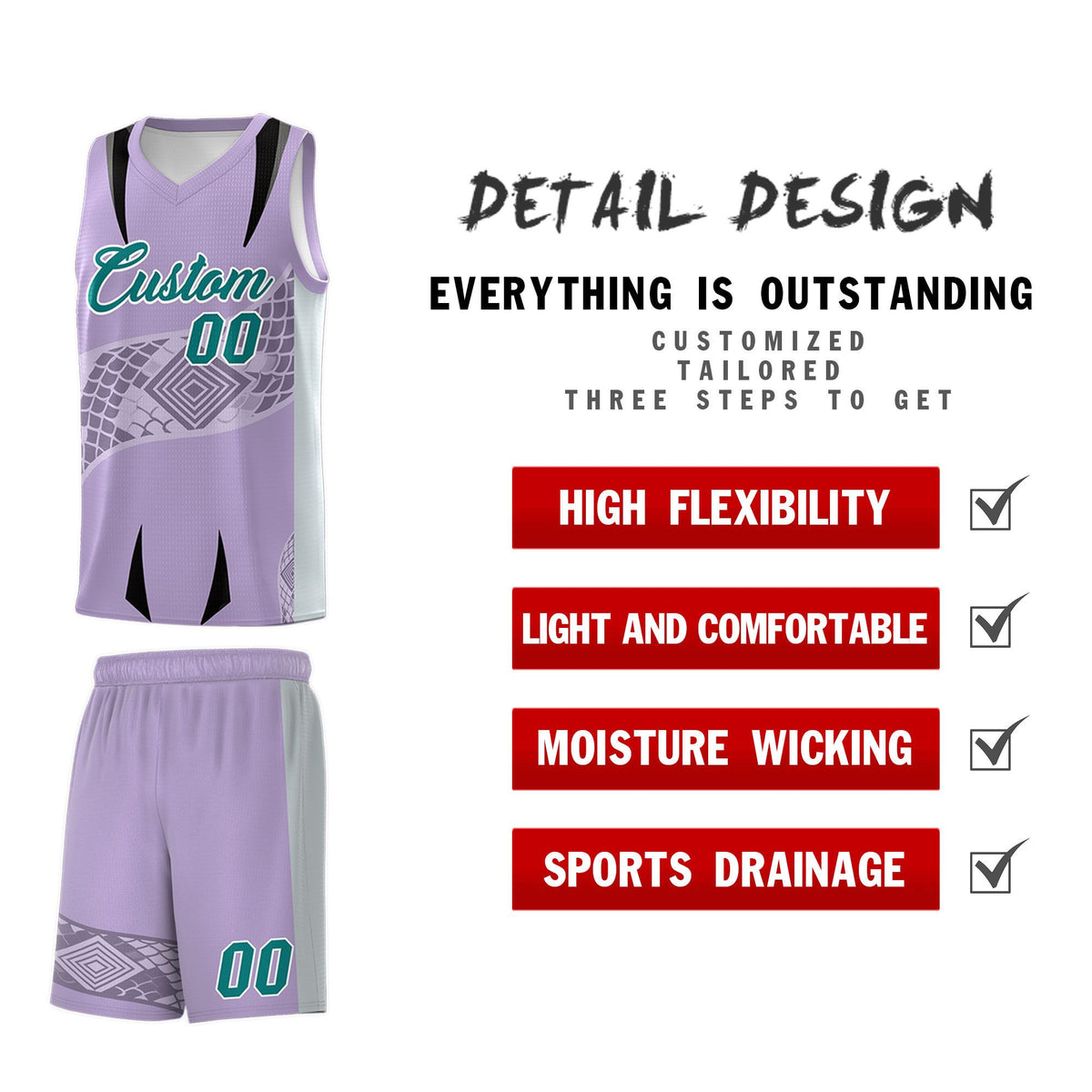 Custom Light Purple Silver Snake Scale Venomous Fang for Clubs Graffiti Pattern Basketball Suit Jersey