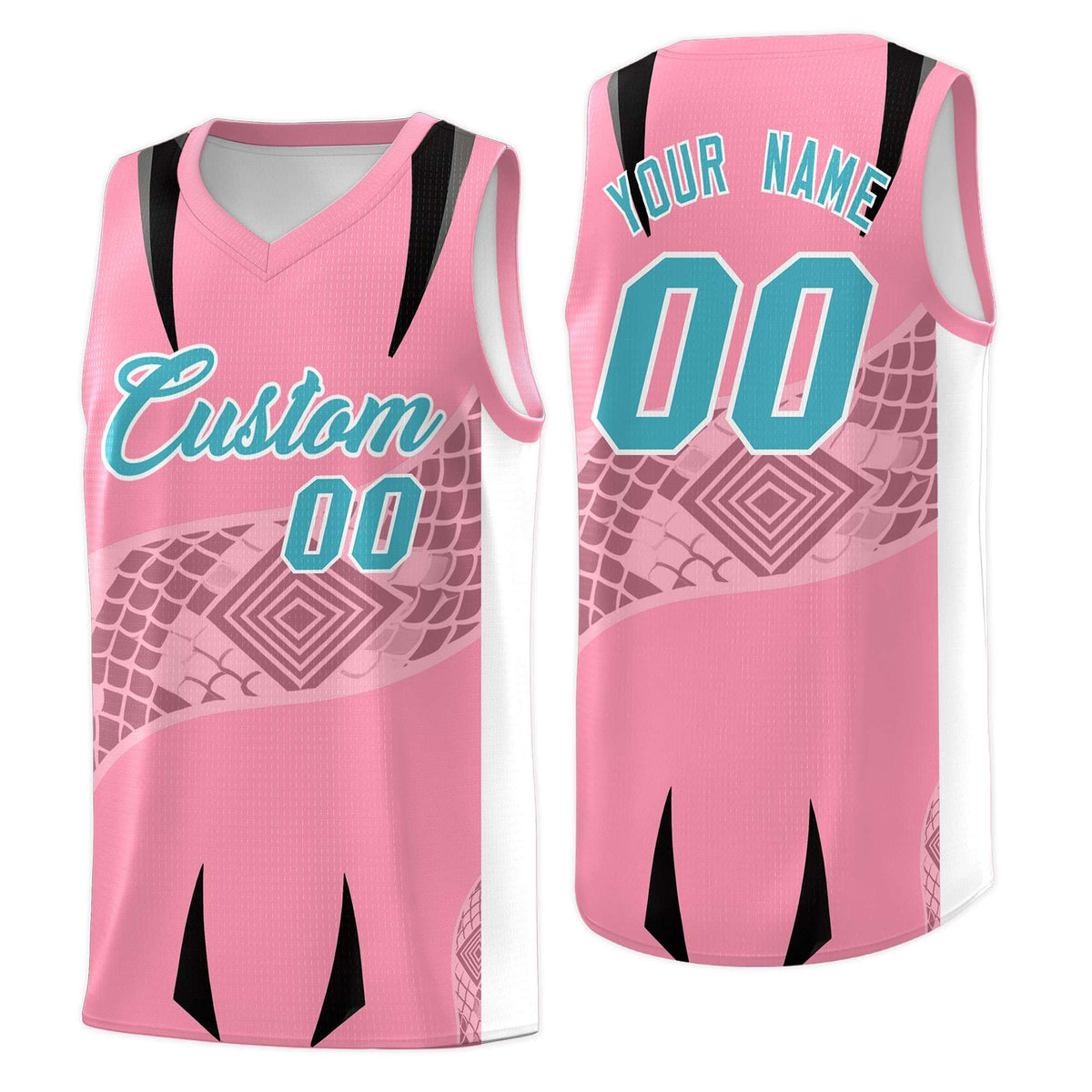 Custom Light Pink White Snake Scale Venomous Fang for Leagues Graffiti Pattern Basketball Suit Jersey