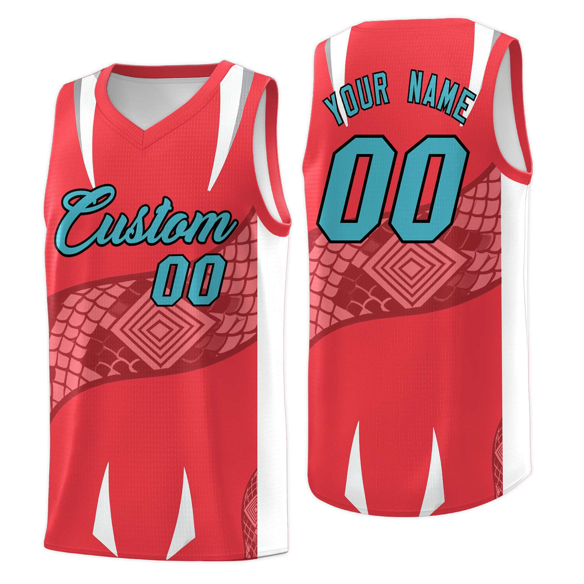 Custom Light Red White Snake Scale Venomous Fang Lightweight Graffiti Pattern Basketball Suit Jersey