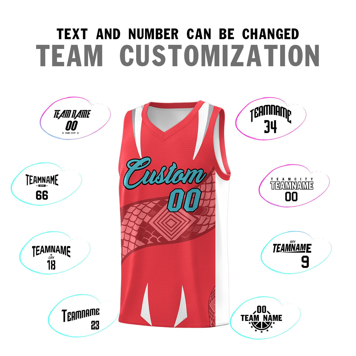 Custom Light Red White Snake Scale Venomous Fang Lightweight Graffiti Pattern Basketball Suit Jersey