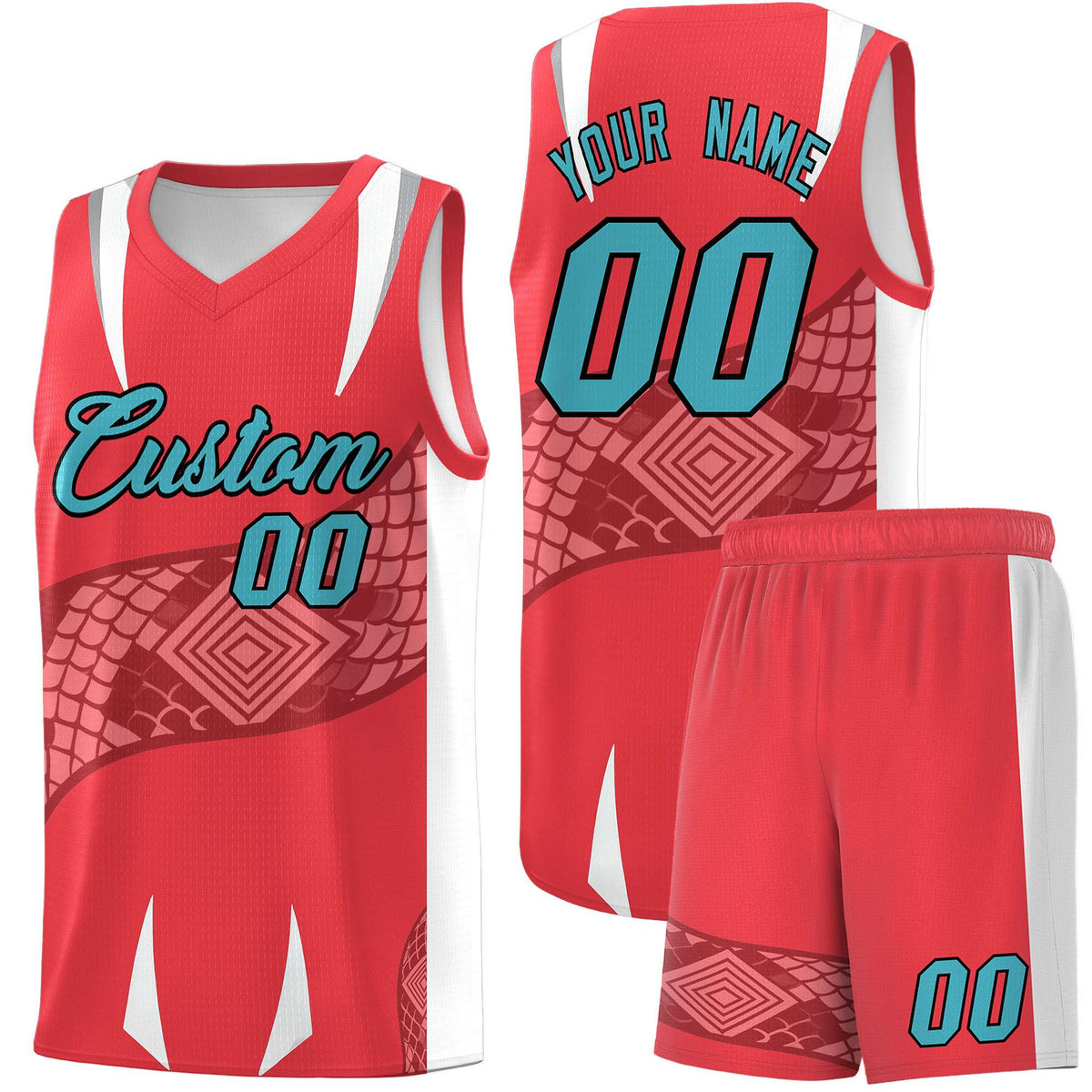 Custom Light Red White Snake Scale Venomous Fang Lightweight Graffiti Pattern Basketball Suit Jersey