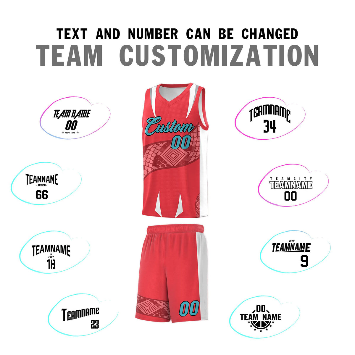 Custom Light Red White Snake Scale Venomous Fang Lightweight Graffiti Pattern Basketball Suit Jersey
