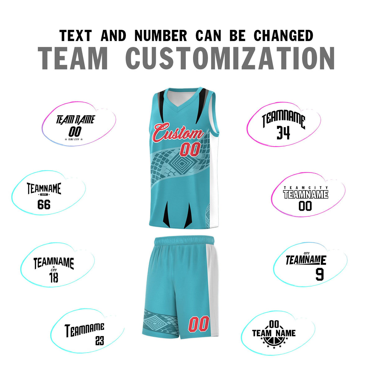 Custom Sky Blue White Snake Scale Venomous Fang for Team Graffiti Pattern Basketball Suit Jersey