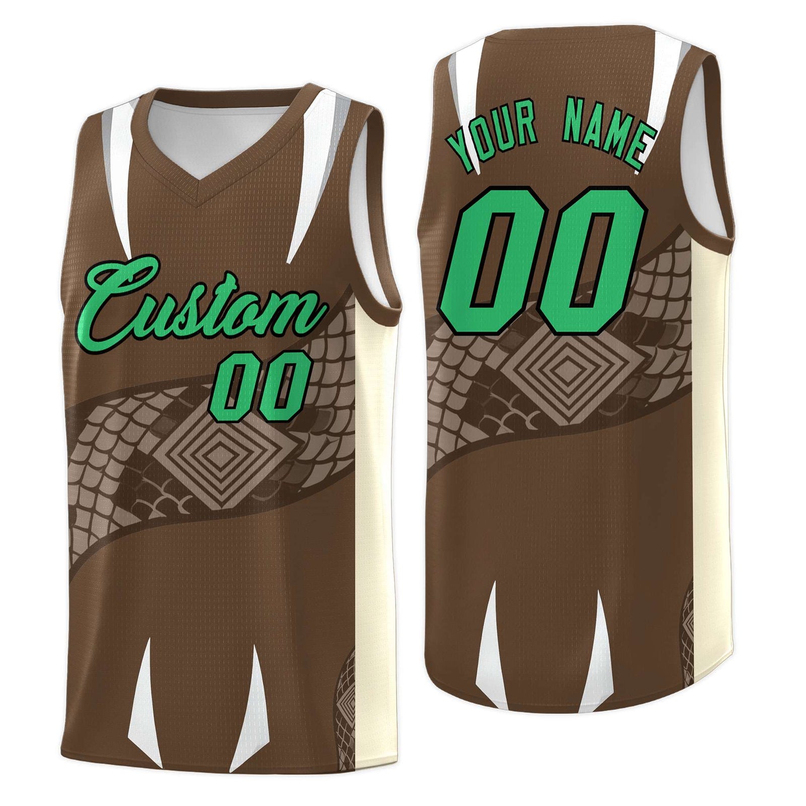 Custom Light Brown Light Khaki Snake Scale Venomous Fang Breathable Graffiti Pattern Basketball Suit Jersey