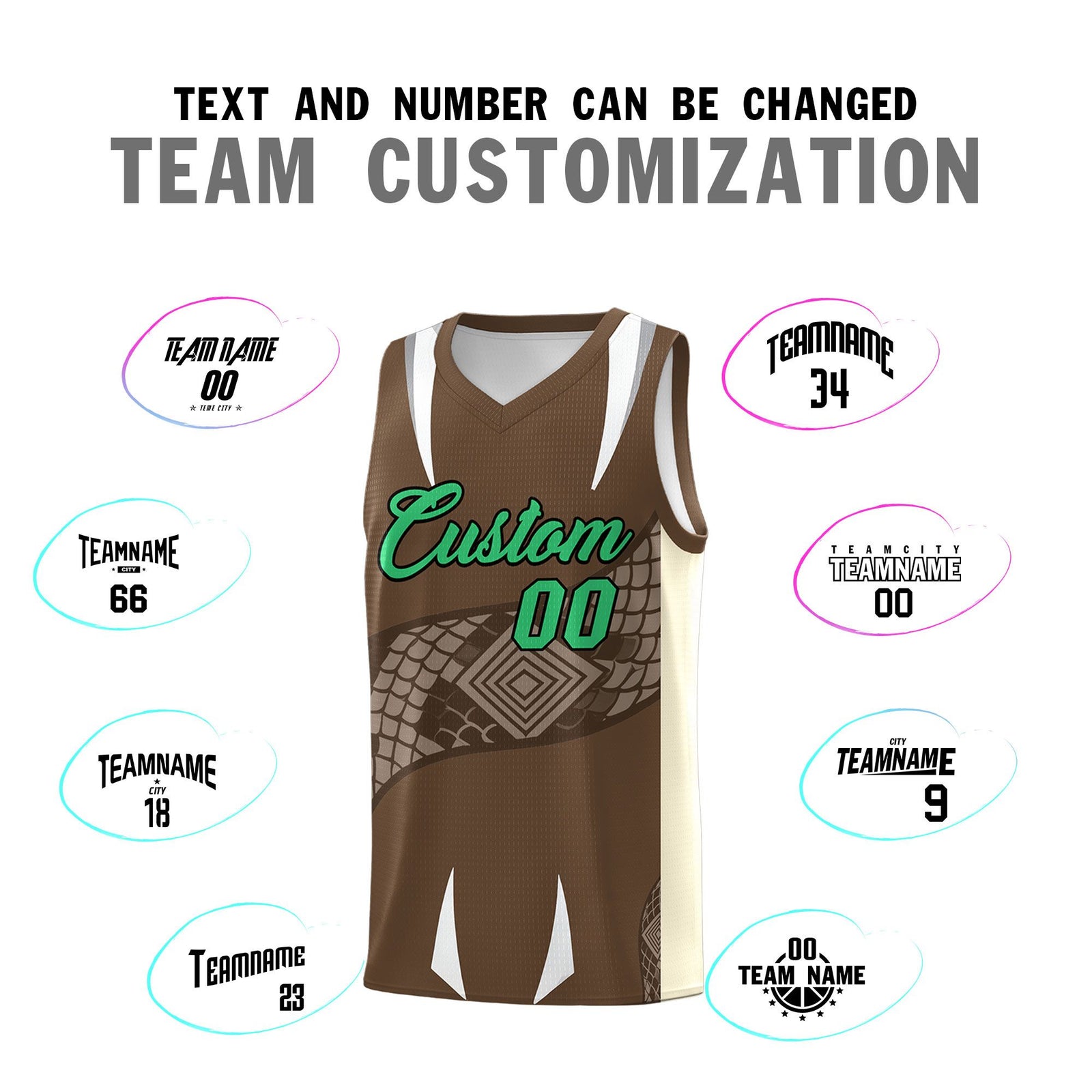 Custom Light Brown Light Khaki Snake Scale Venomous Fang Breathable Graffiti Pattern Basketball Suit Jersey