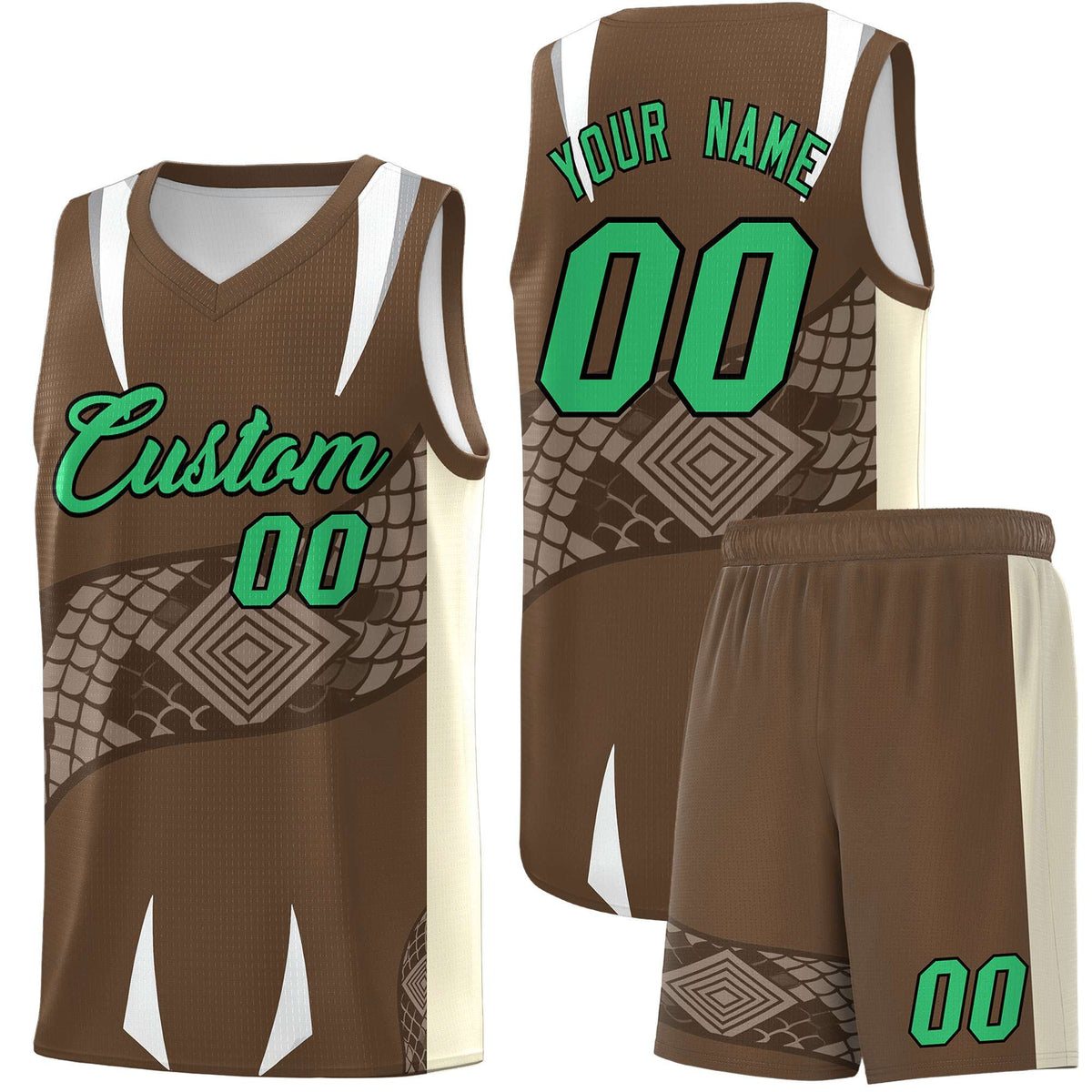 Custom Light Brown Light Khaki Snake Scale Venomous Fang Breathable Graffiti Pattern Basketball Suit Jersey