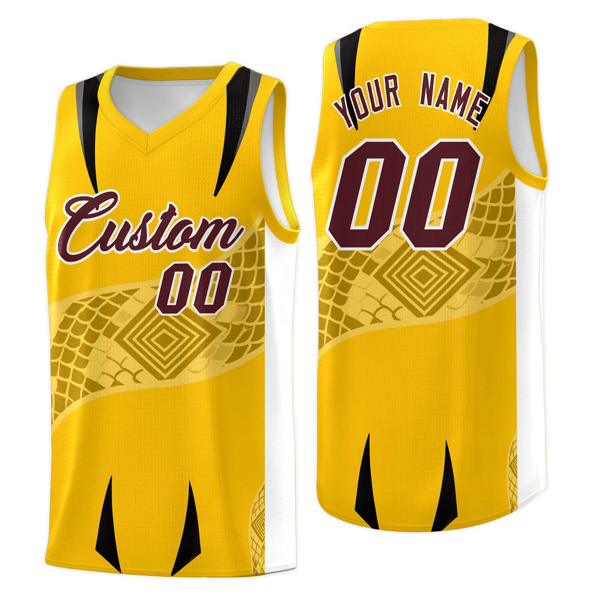 Custom Yellow White Snake Scale Venomous Fang for Leagues Graffiti Pattern Basketball Suit Jersey