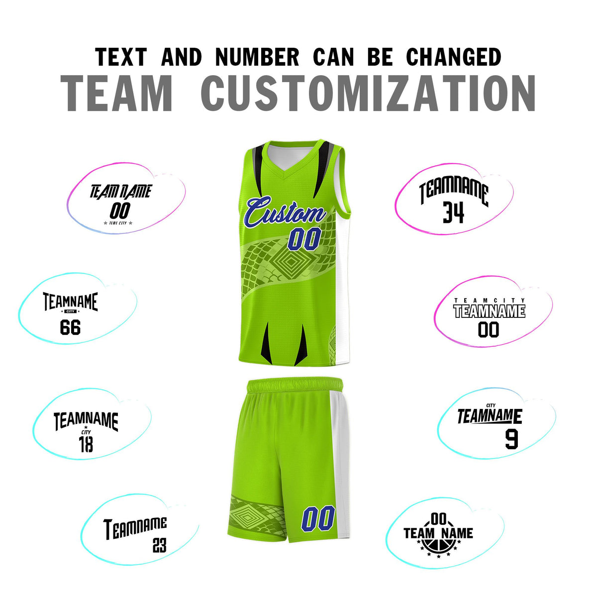 Custom Neon Green White Snake Scale Venomous Fang for Leagues Graffiti Pattern Basketball Suit Jersey