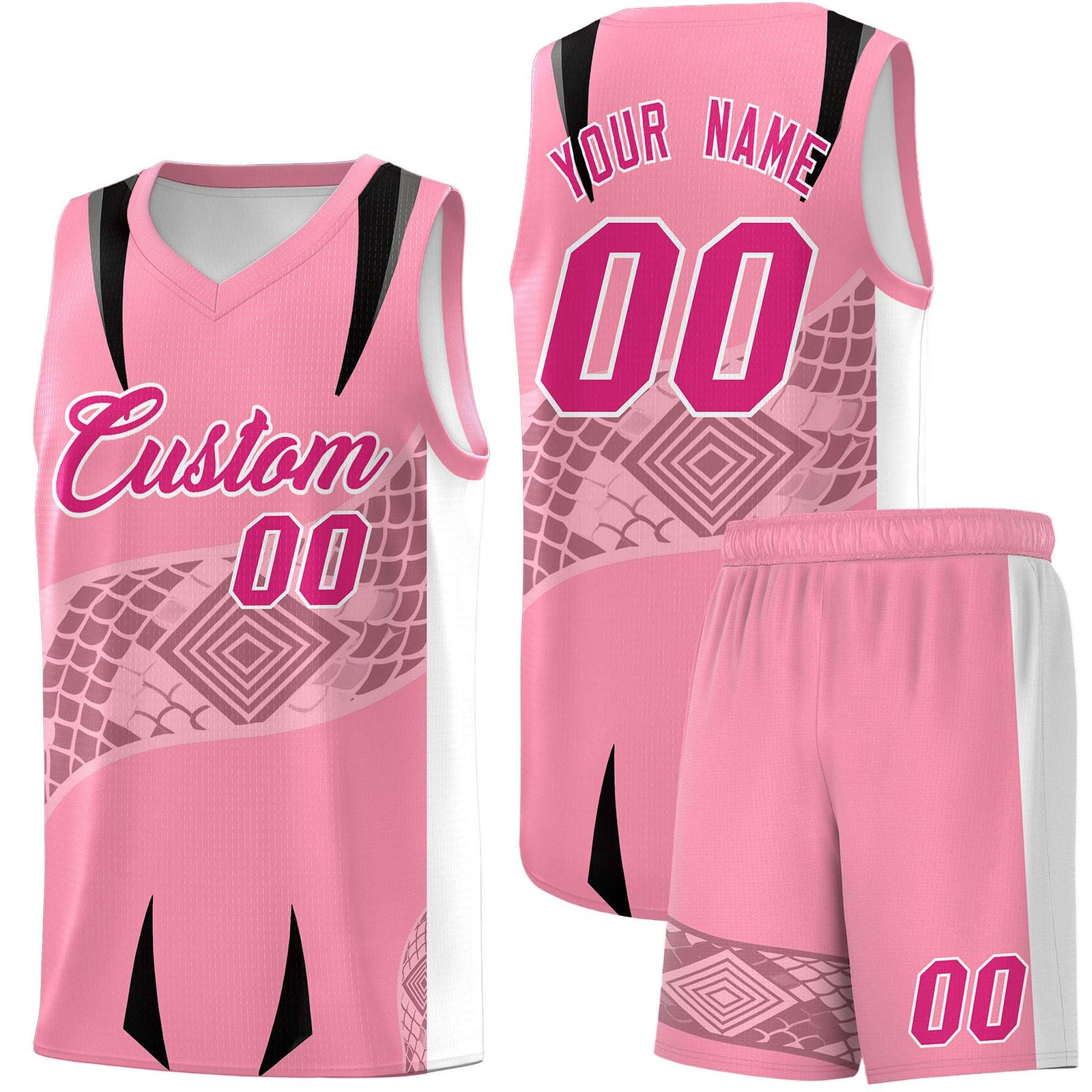 Custom Light Pink White Snake Scale Venomous Fang for Clubs Graffiti Pattern Basketball Suit Jersey