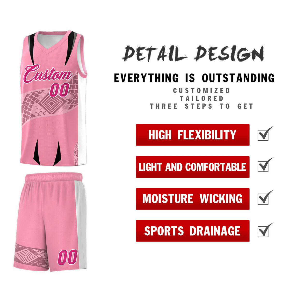 Custom Light Pink White Snake Scale Venomous Fang for Clubs Graffiti Pattern Basketball Suit Jersey