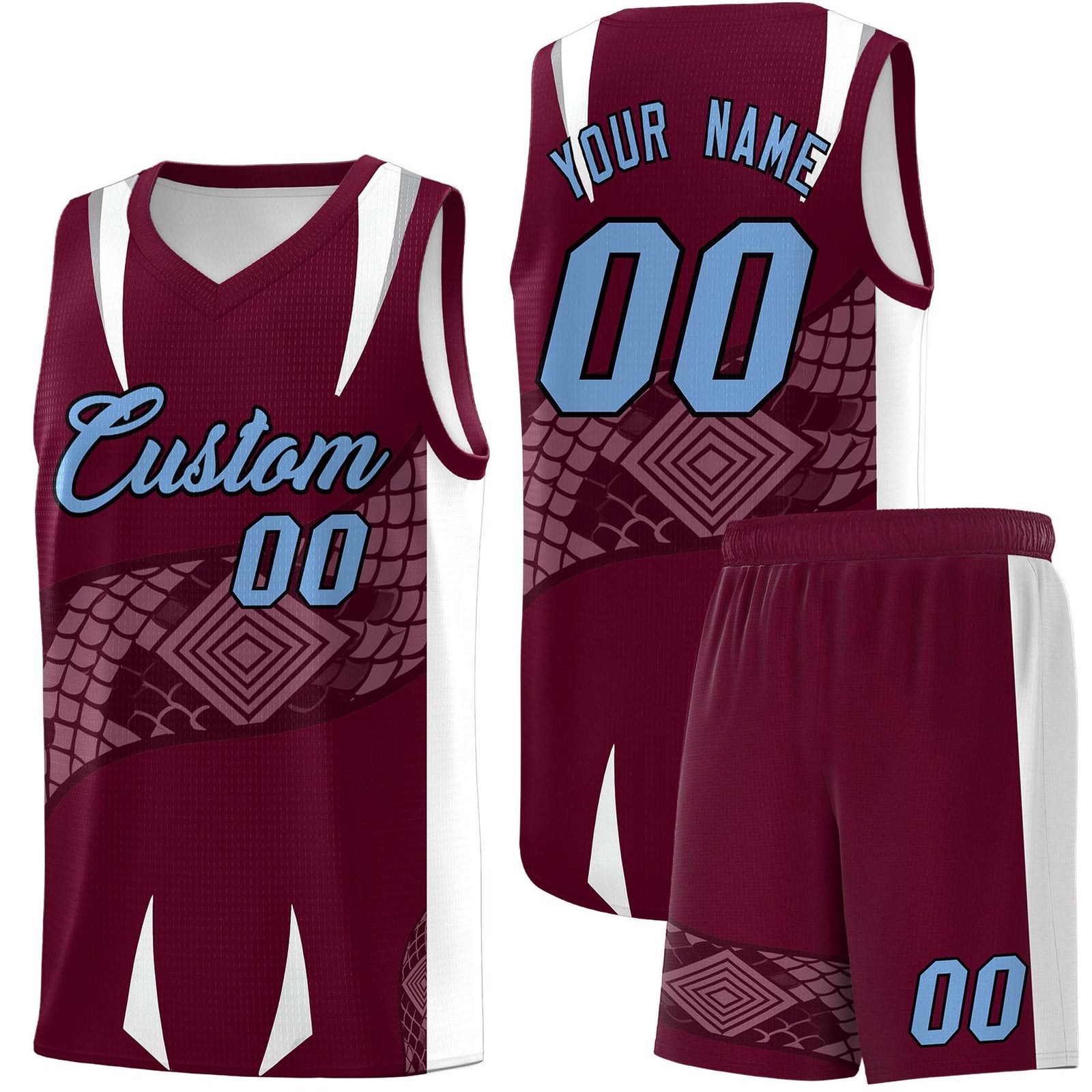 Custom Burgundy White Snake Scale Venomous Fang Lightweight Graffiti Pattern Basketball Suit Jersey