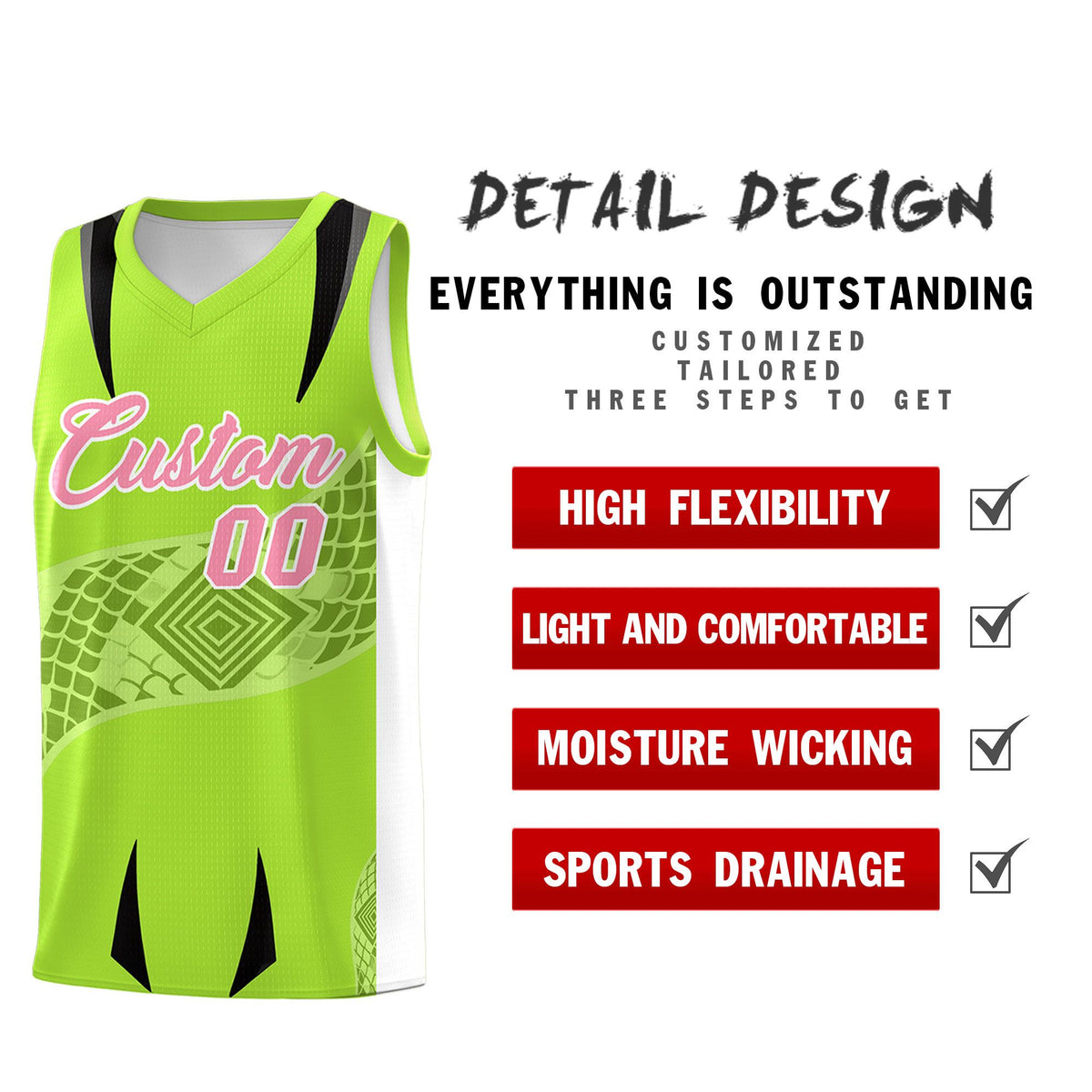 Custom Neon Green White Snake Scale Venomous Fang for Leagues Graffiti Pattern Basketball Suit Jersey