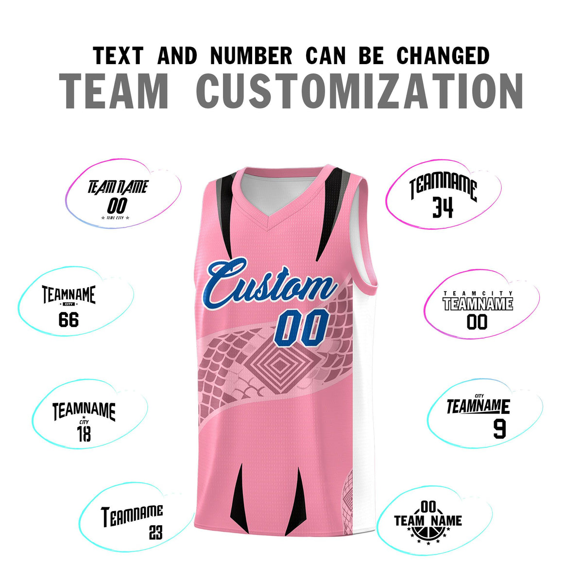 Custom Light Pink White Snake Scale Venomous Fang for Team Graffiti Pattern Basketball Suit Jersey