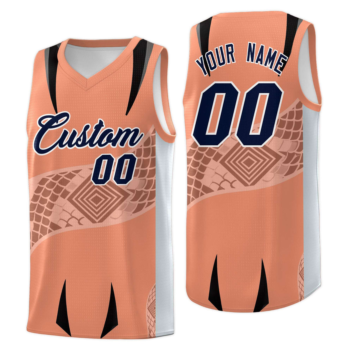 Custom Light Orange Silver Snake Scale Venomous Fang for Leagues Graffiti Pattern Basketball Suit Jersey