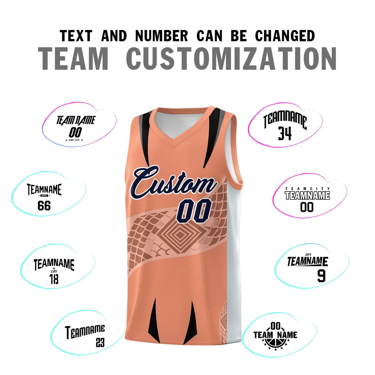 Custom Light Orange Silver Snake Scale Venomous Fang for Leagues Graffiti Pattern Basketball Suit Jersey