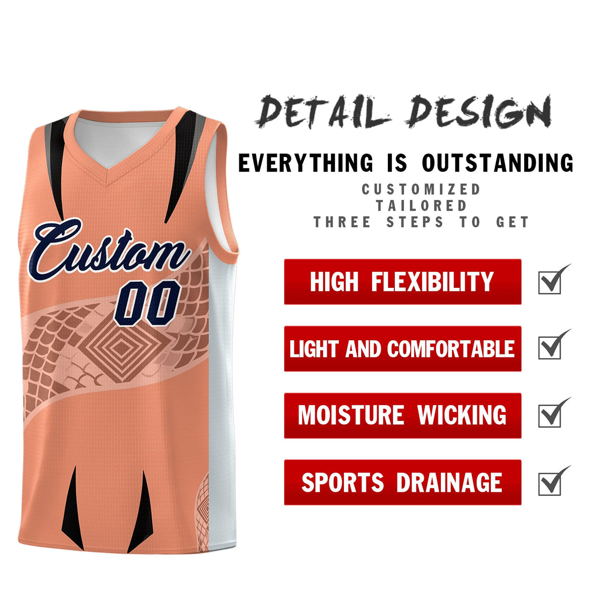 Custom Light Orange Silver Snake Scale Venomous Fang for Leagues Graffiti Pattern Basketball Suit Jersey