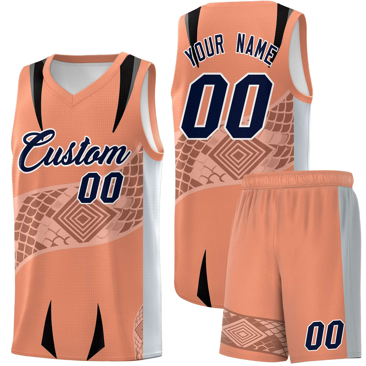Custom Light Orange Silver Snake Scale Venomous Fang for Leagues Graffiti Pattern Basketball Suit Jersey