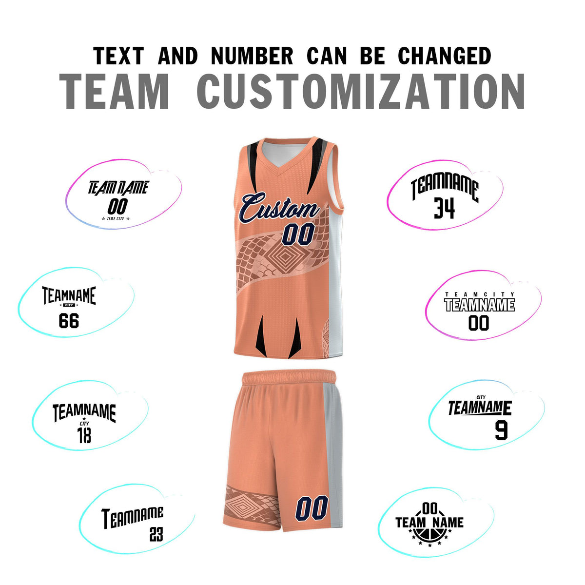 Custom Light Orange Silver Snake Scale Venomous Fang for Leagues Graffiti Pattern Basketball Suit Jersey