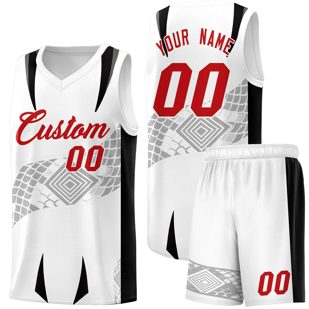 Custom White Black Snake Scale Venomous Fang for Leagues Graffiti Pattern Basketball Suit Jersey