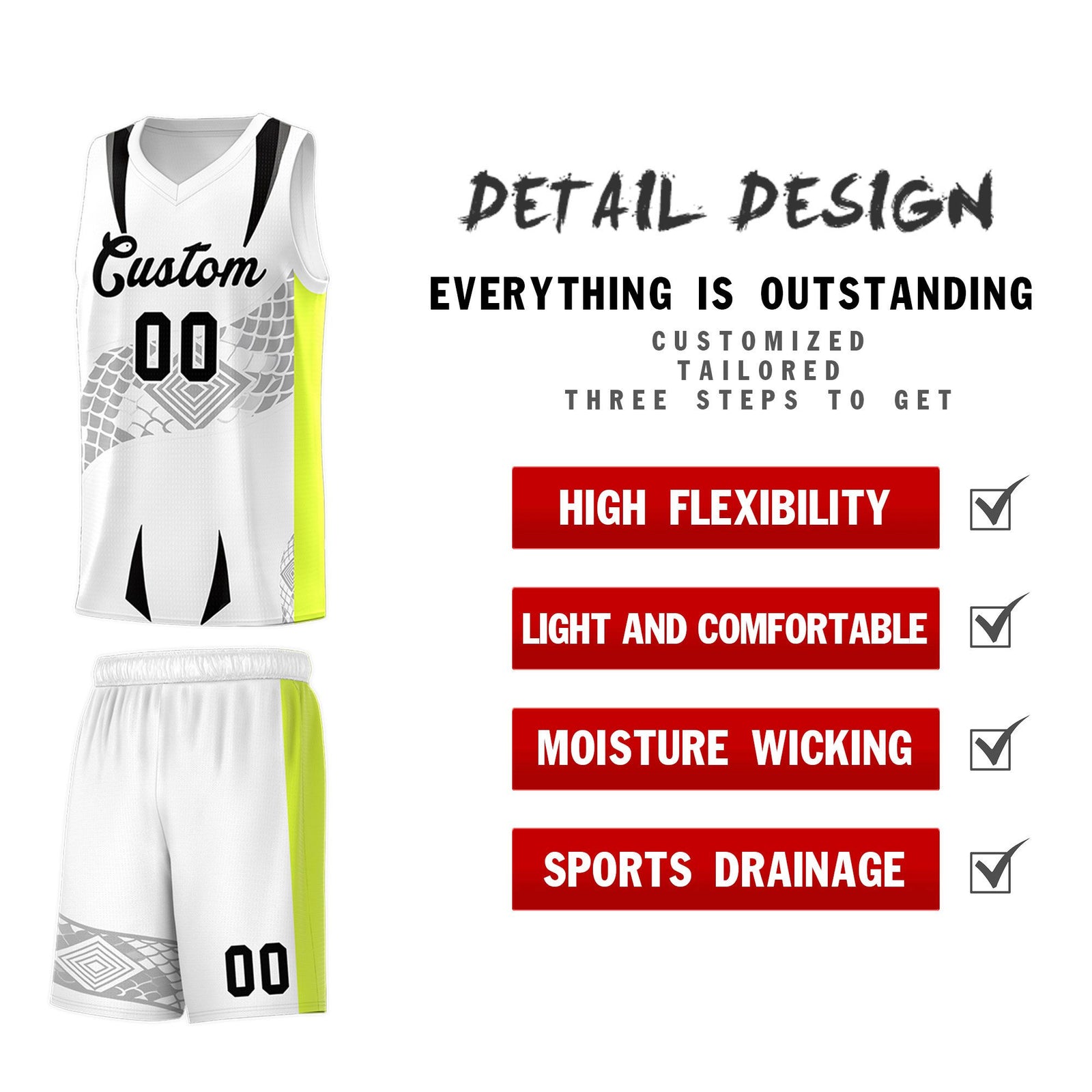 Custom White Neon Green Snake Scale Venomous Fang for Clubs Graffiti Pattern Basketball Suit Jersey