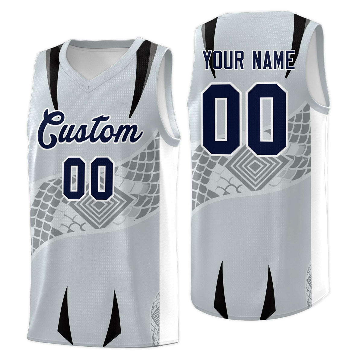 Custom Silver White Snake Scale Venomous Fang for Team Graffiti Pattern Basketball Suit Jersey