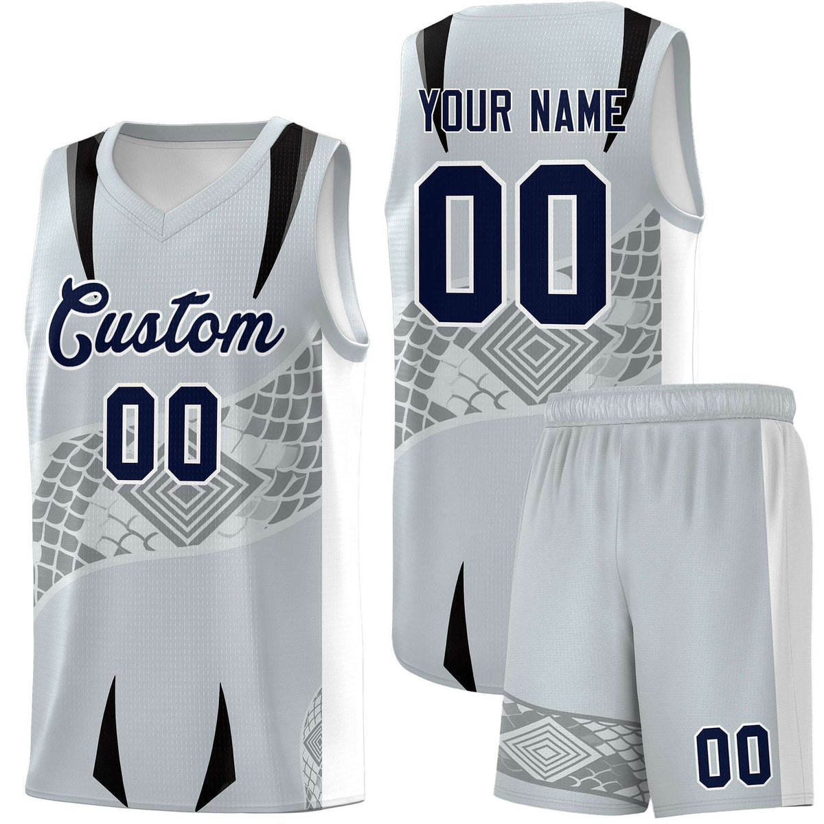 Custom Silver White Snake Scale Venomous Fang for Team Graffiti Pattern Basketball Suit Jersey