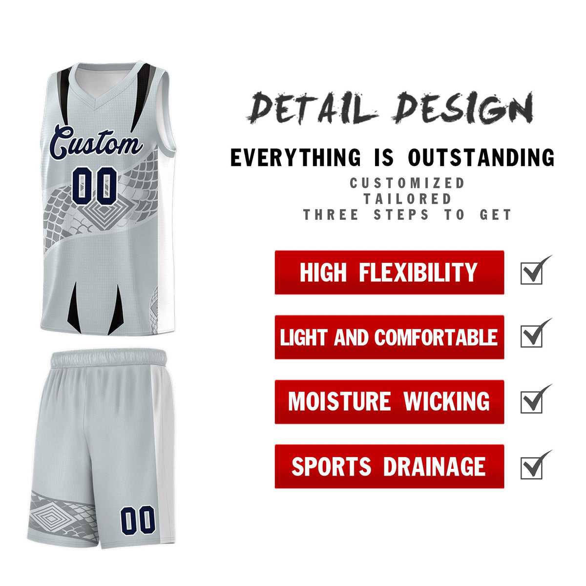 Custom Silver White Snake Scale Venomous Fang for Team Graffiti Pattern Basketball Suit Jersey