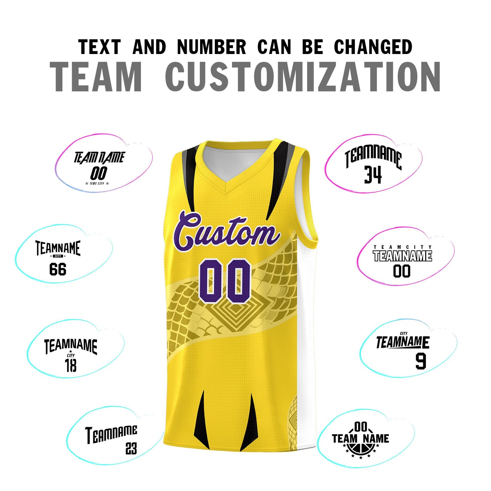 Custom Gold White Snake Scale Venomous Fang for Leagues Graffiti Pattern Basketball Suit Jersey