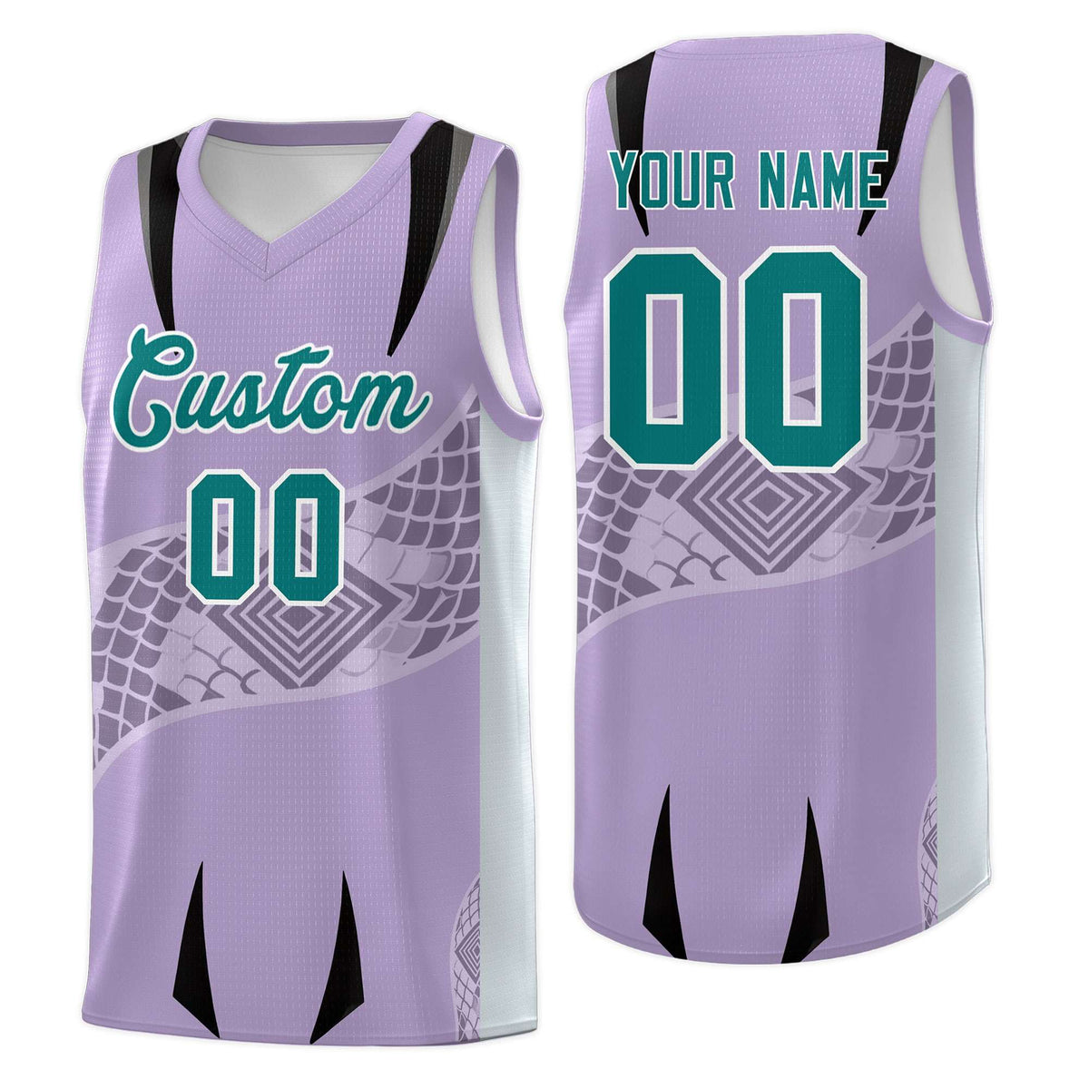 Custom Light Purple Silver Snake Scale Venomous Fang for Clubs Graffiti Pattern Basketball Suit Jersey
