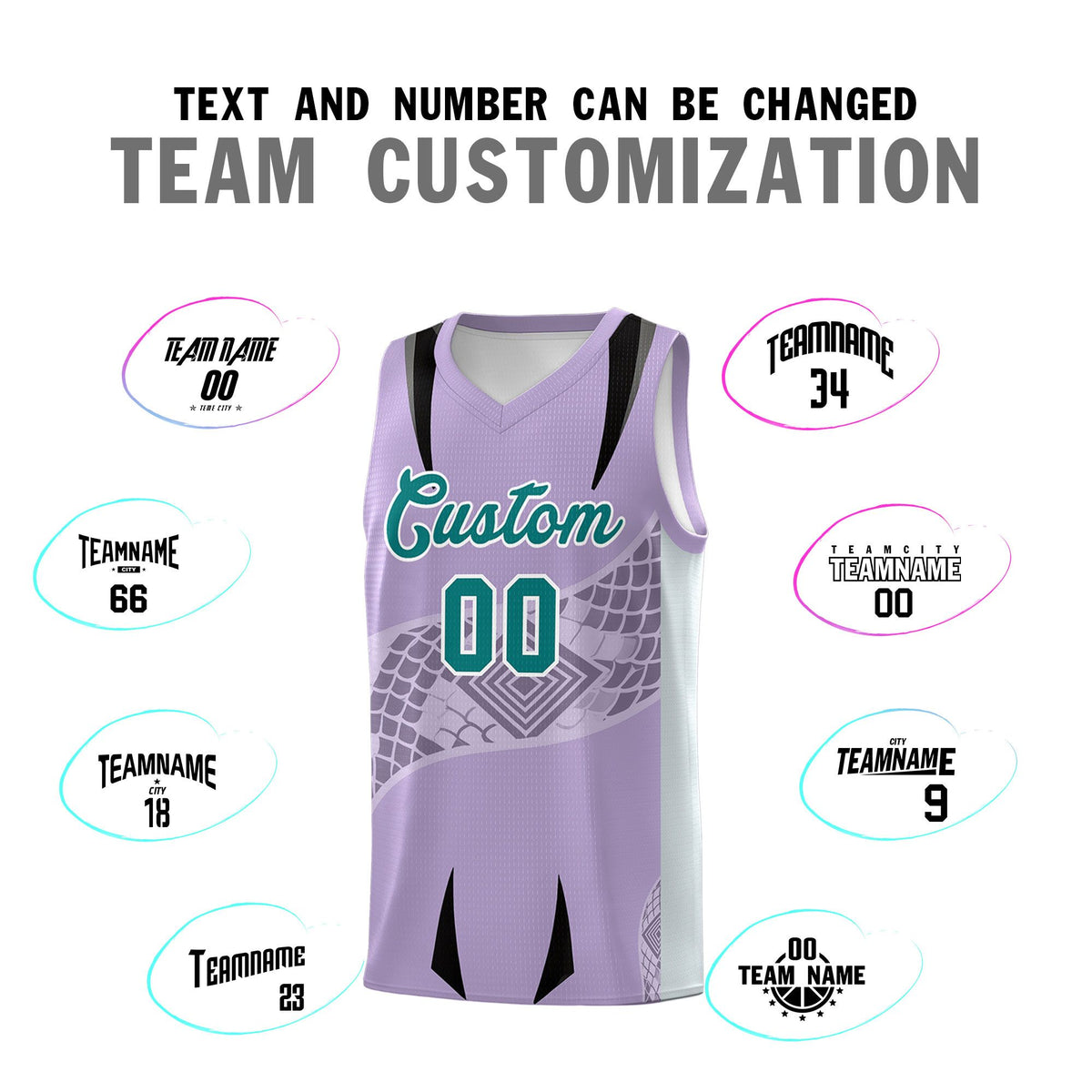 Custom Light Purple Silver Snake Scale Venomous Fang for Clubs Graffiti Pattern Basketball Suit Jersey