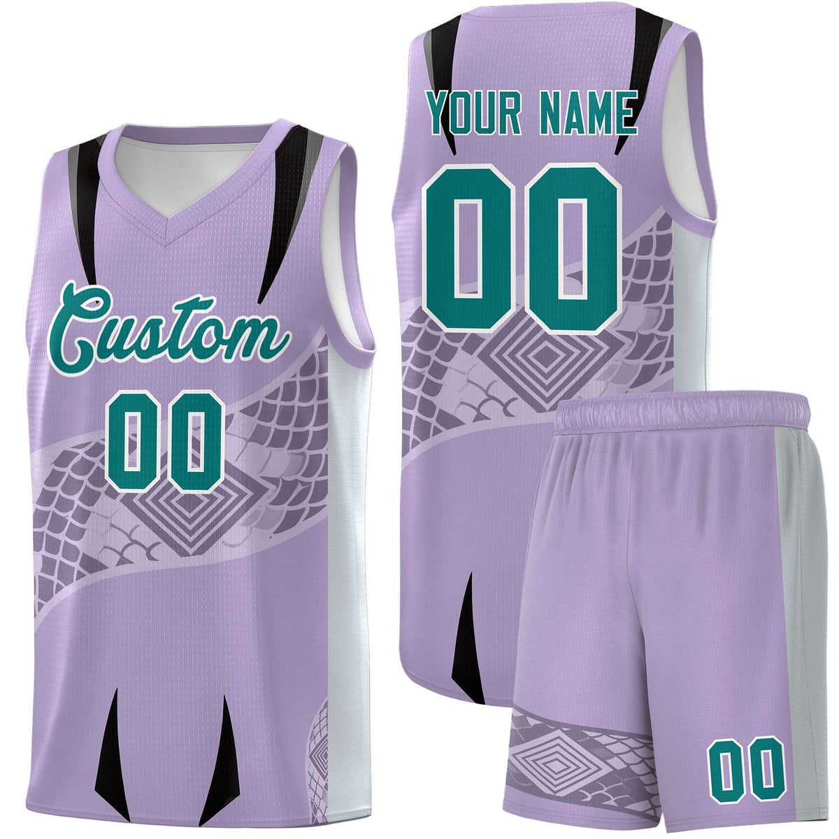 Custom Light Purple Silver Snake Scale Venomous Fang for Clubs Graffiti Pattern Basketball Suit Jersey