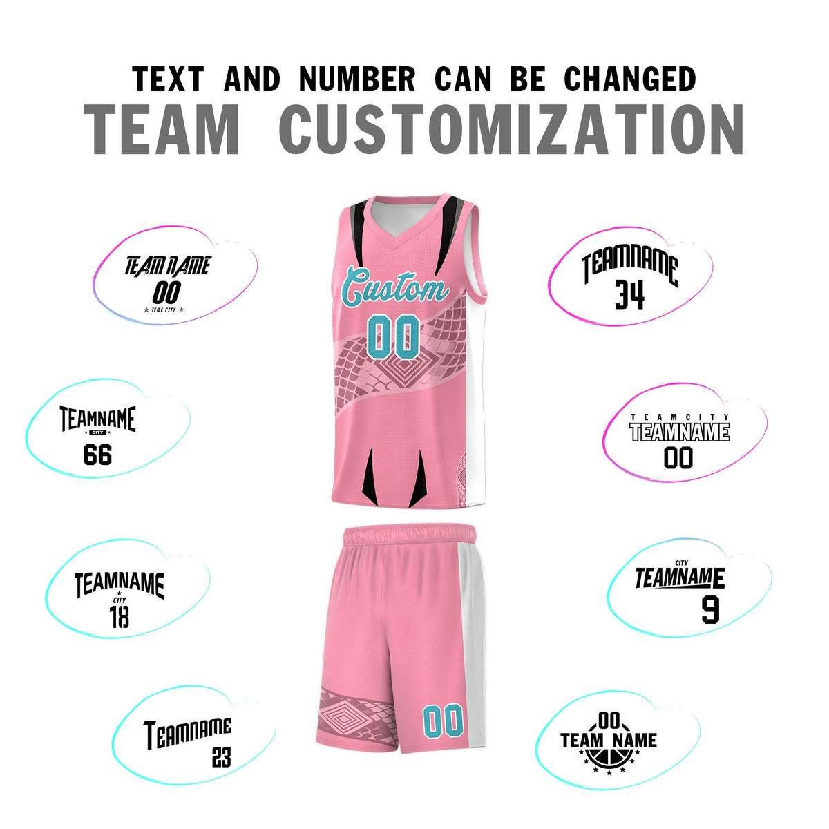 Custom Light Pink White Snake Scale Venomous Fang for Leagues Graffiti Pattern Basketball Suit Jersey