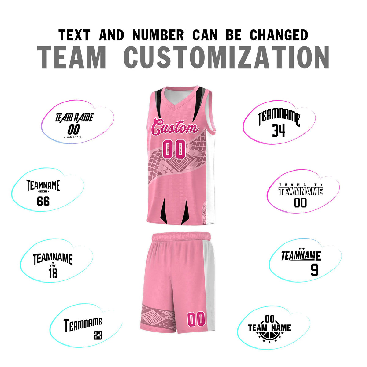 Custom Light Pink White Snake Scale Venomous Fang for Clubs Graffiti Pattern Basketball Suit Jersey