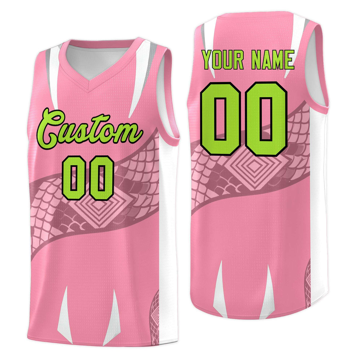 Custom Light Pink White Snake Scale Venomous Fang Drapable Graffiti Pattern Basketball Suit Jersey