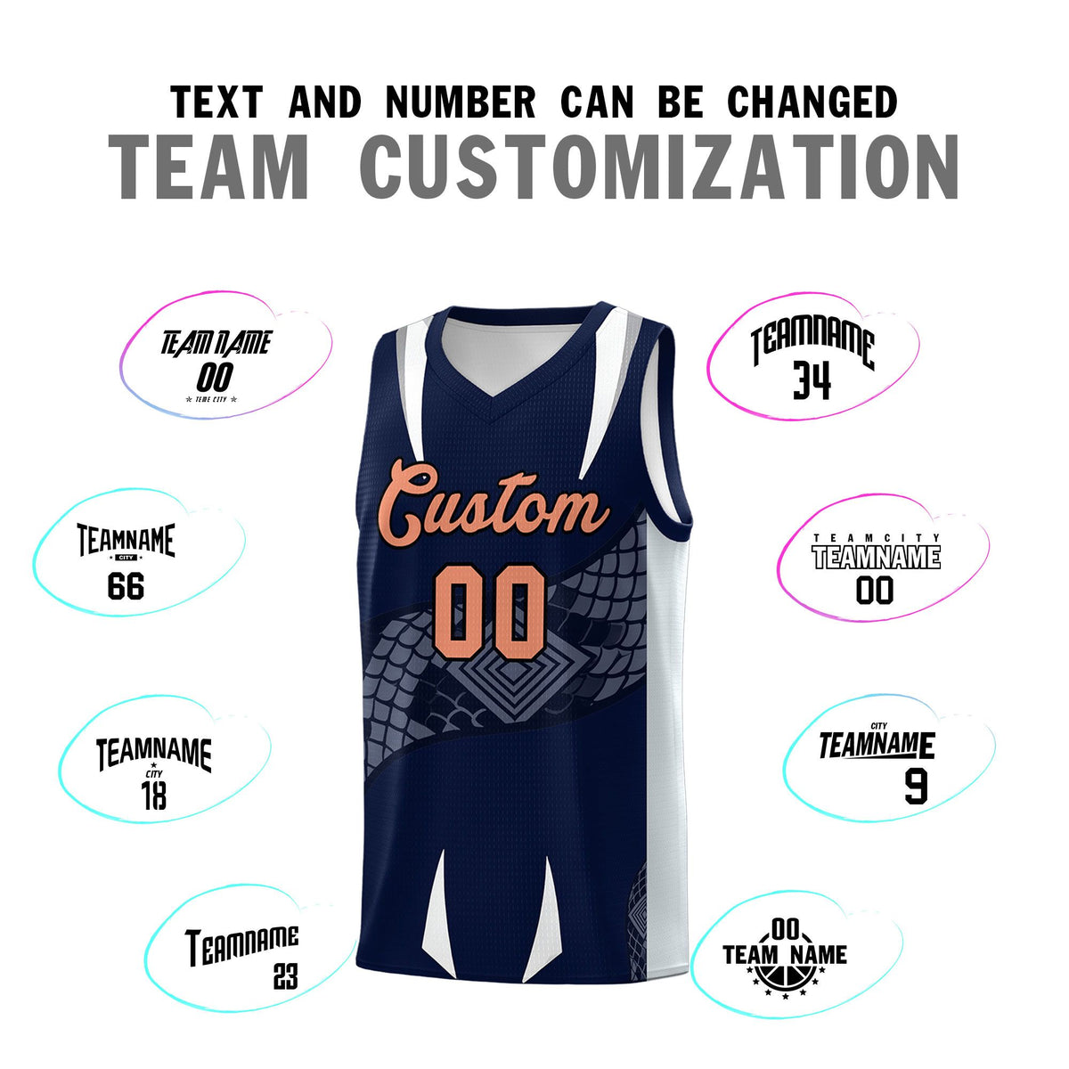 Custom Navy Silver Snake Scale Venomous Fang Drapable Graffiti Pattern Basketball Suit Jersey