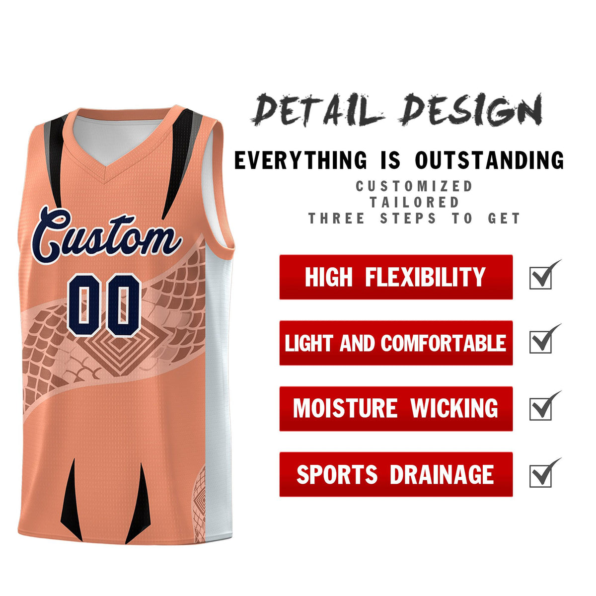 Custom Light Orange Silver Snake Scale Venomous Fang for Leagues Graffiti Pattern Basketball Suit Jersey