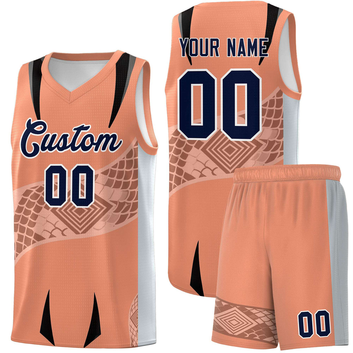 Custom Light Orange Silver Snake Scale Venomous Fang for Leagues Graffiti Pattern Basketball Suit Jersey