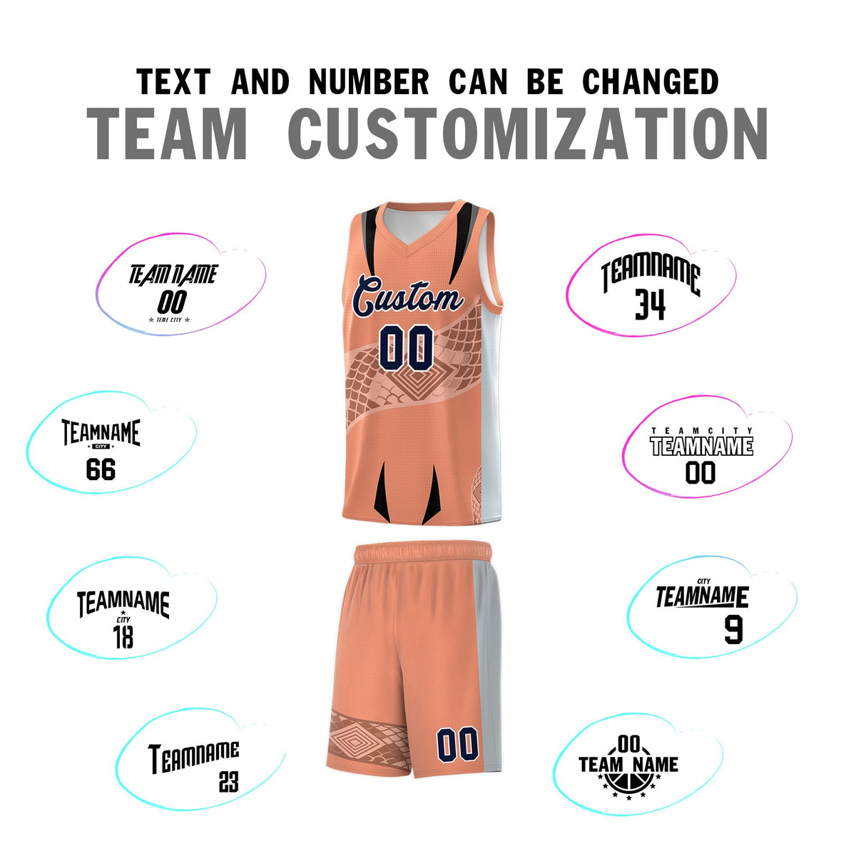 Custom Light Orange Silver Snake Scale Venomous Fang for Leagues Graffiti Pattern Basketball Suit Jersey