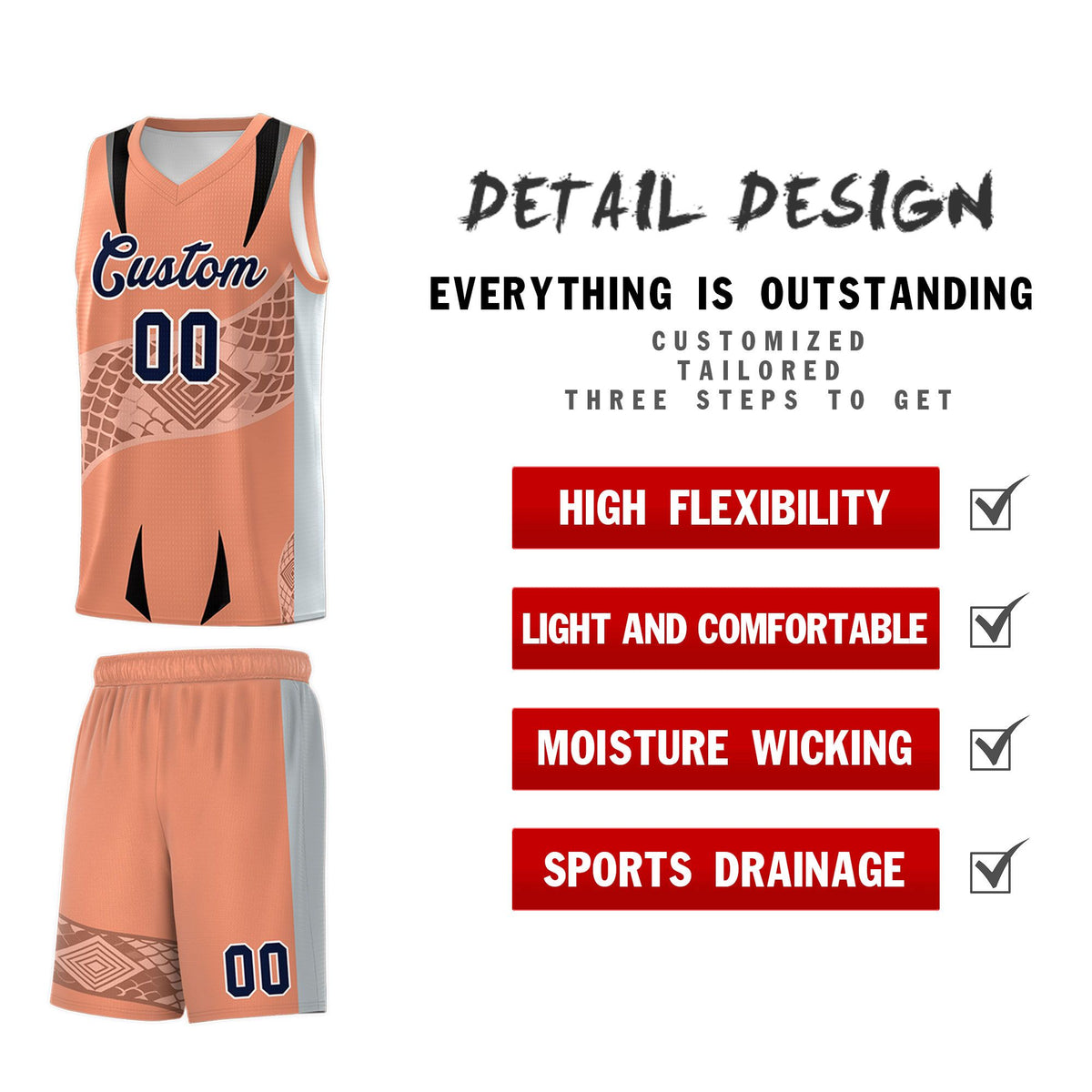 Custom Light Orange Silver Snake Scale Venomous Fang for Leagues Graffiti Pattern Basketball Suit Jersey