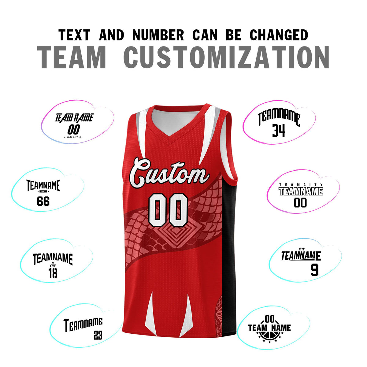 Custom Red Black Snake Scale Venomous Fang Drapable Graffiti Pattern Basketball Suit Jersey