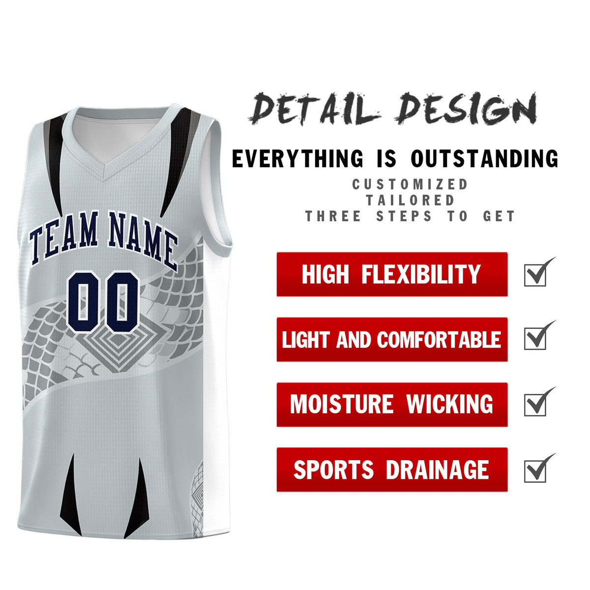 Custom Silver White Snake Scale Venomous Fang for Team Graffiti Pattern Basketball Suit Jersey