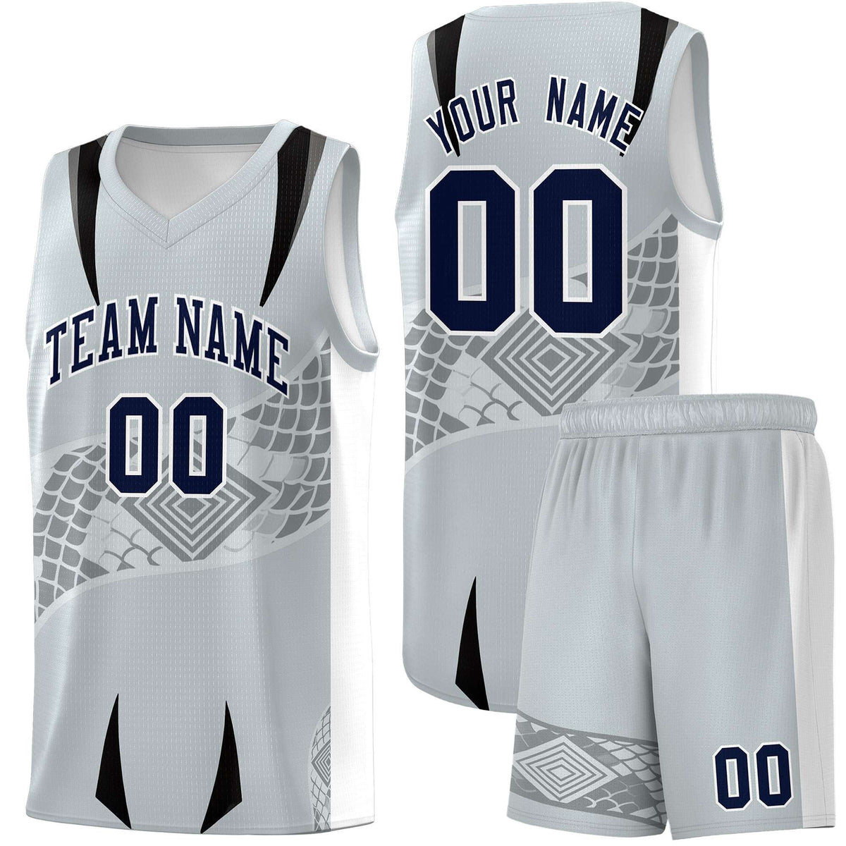 Custom Silver White Snake Scale Venomous Fang for Team Graffiti Pattern Basketball Suit Jersey