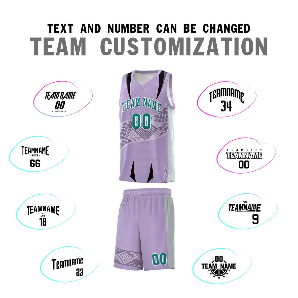 Custom Light Purple Silver Snake Scale Venomous Fang for Clubs Graffiti Pattern Basketball Suit Jersey