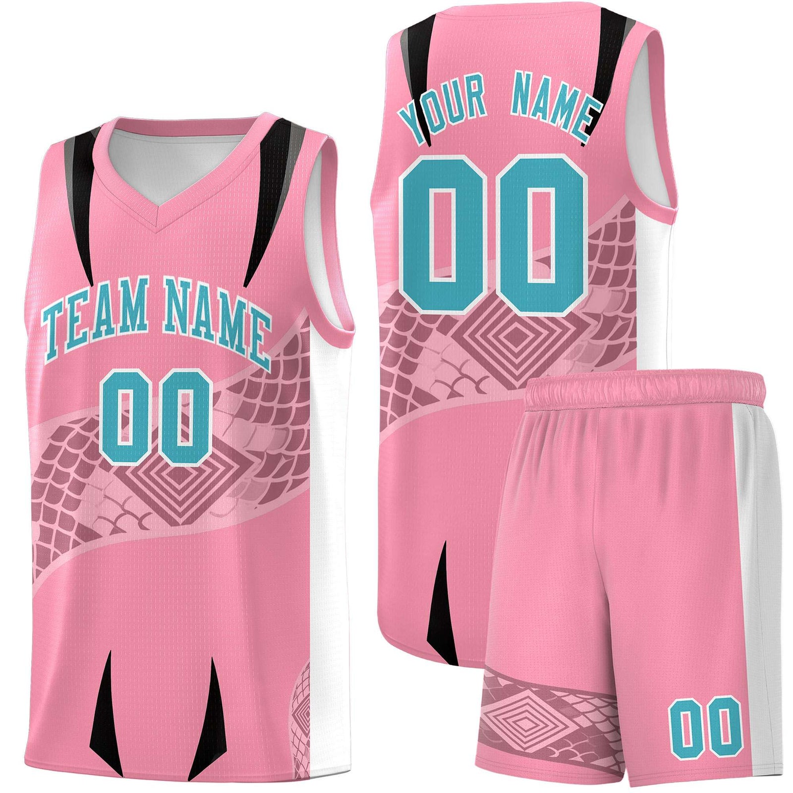 Custom Light Pink White Snake Scale Venomous Fang for Leagues Graffiti Pattern Basketball Suit Jersey