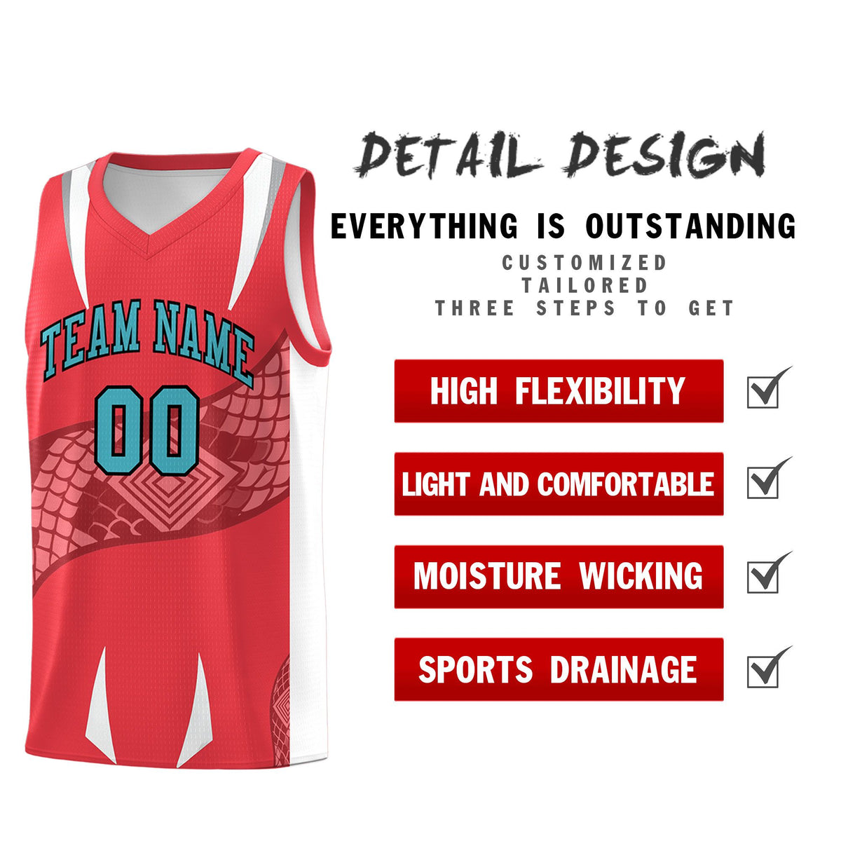 Custom Light Red White Snake Scale Venomous Fang Lightweight Graffiti Pattern Basketball Suit Jersey